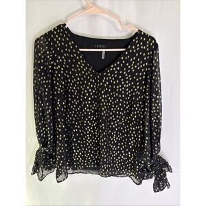 1.State Womens Black And‎ Gold V Neck Top Blouse Shirt Xs NWT